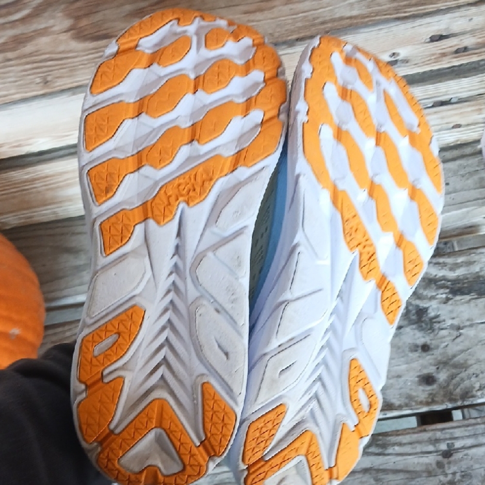 Hoka Clifton 8  Yellow and Blue Athletic Shoes with Signature Cushioning - Picture 15 of 15